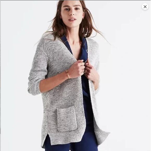 Madewell Marled Postscript Gray Open Front Cardigan Sweater Cotton Linen Medium - Picture 1 of 8